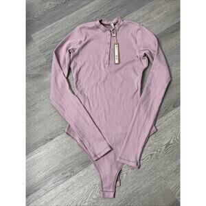 Skims Cotton Rib Long Sleeve Henley Bodysuit Dusk Medium LS-THG-7070W